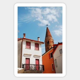 Caorle Belltower with Foreground Buildings Sticker